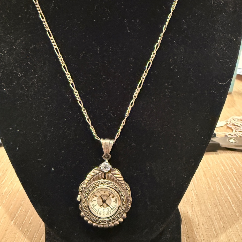 marquasite in a solid fine sterling watch Pendant Necklace